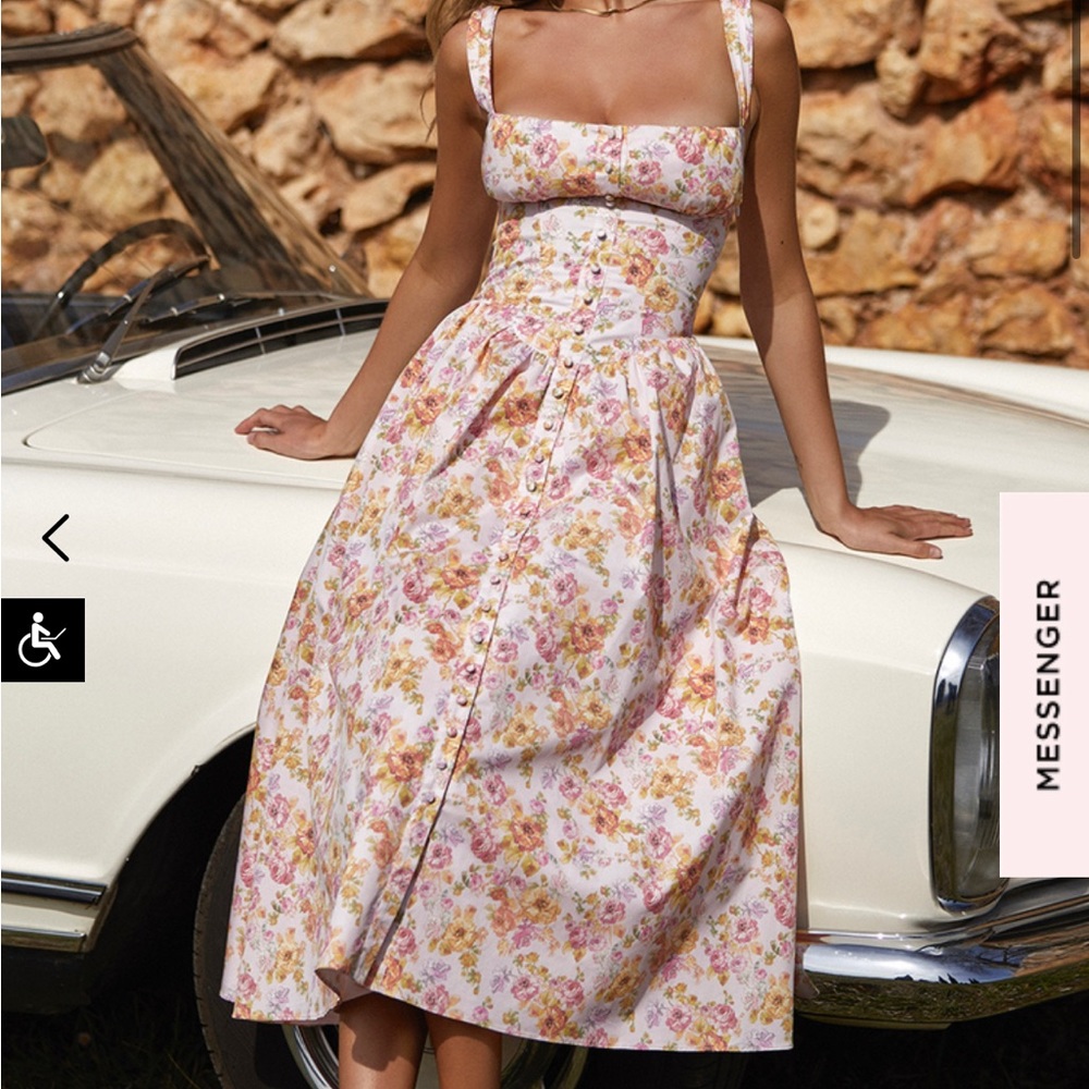 HOUSE OF CB Tatiana pink print midi sundress